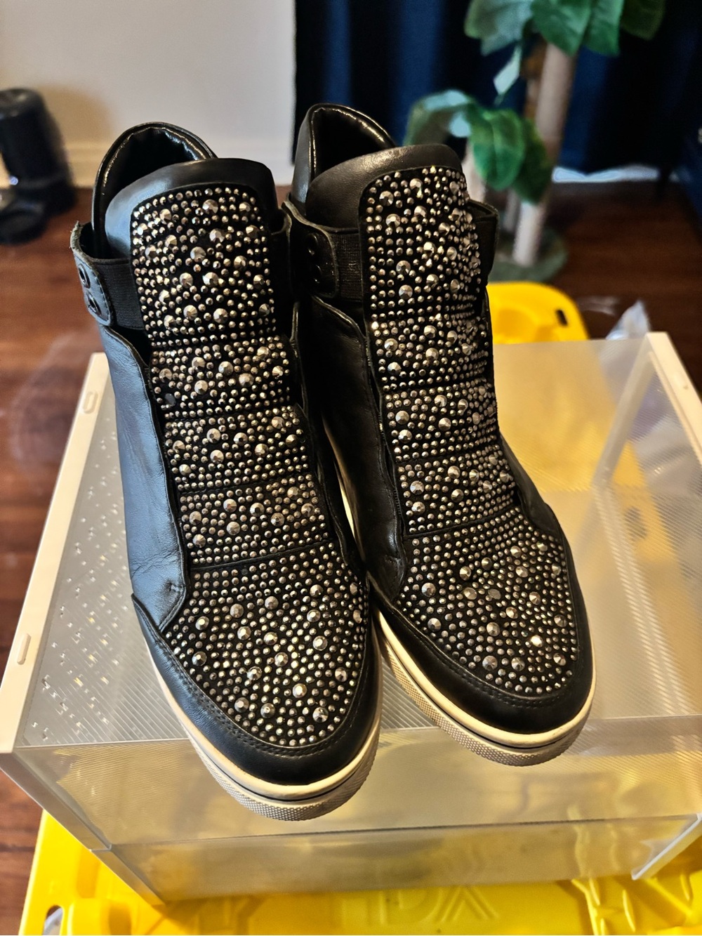 Black Studded Slip-On Women's Sneakers